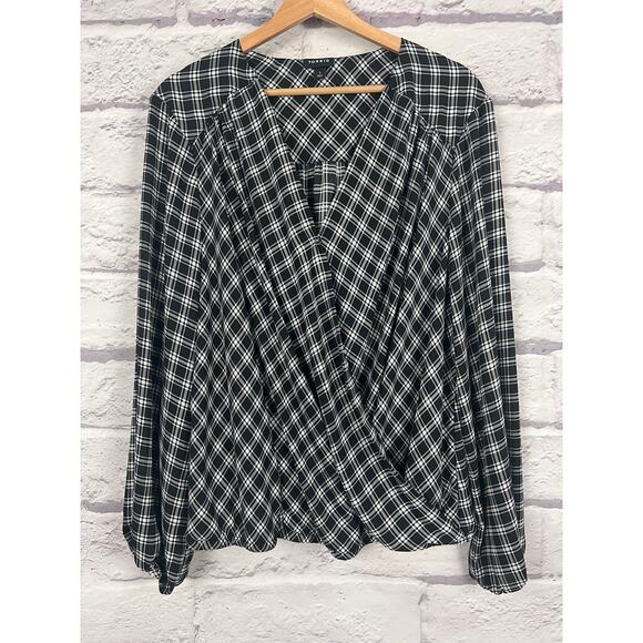 Torrid Womens 1X Career Office Academia Preppy Plaid Long Sleeve Surplice Blouse - Picture 3 of 12